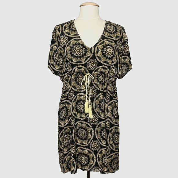 Earthbound Traders Womens Dress‎ S Black Medallion Swim Cover Up Boho Beachy - Picture 1 of 13